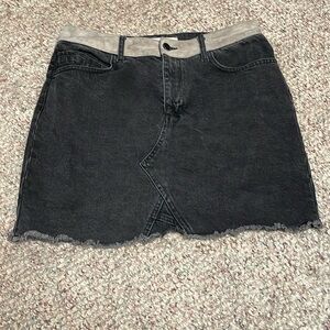 Yaya denim/leather skirt